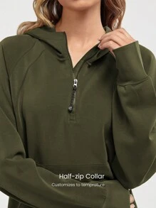 GLOWMODE 莫代尔 Silk Touch 加大码半拉链连帽衫 - 軍綠色 - 查看 3