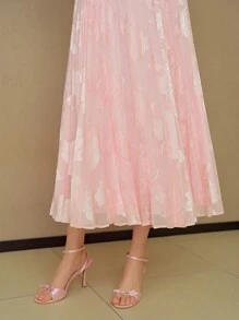 MOTF STUDIO JACQUARD BUSTIER BUST PLEATED DRESS WITH BELT, NEW YEAR OUTFIT - Pink - View 3