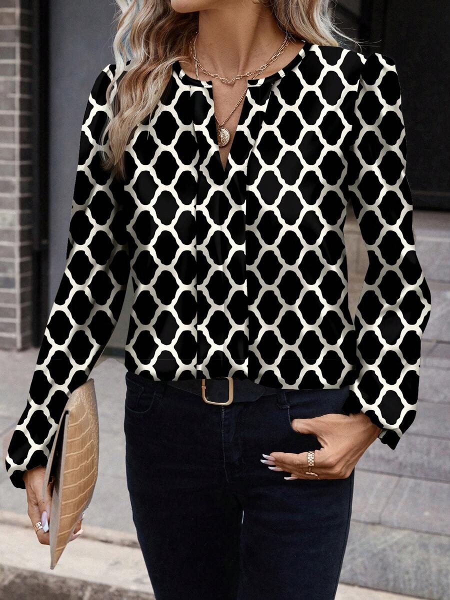 SHEIN Clasi 适合春秋季节的女士优雅长袖衬衫，长袖上衣