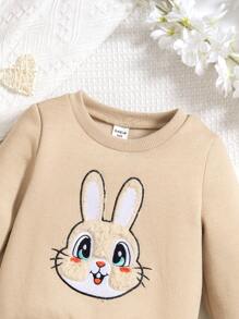 SHEIN Rabbit Pattern Thermal Lined Hoodie, Vest And Pants 3pcs/Set For Baby Girls Autumn/Winter - Khaki - View 5