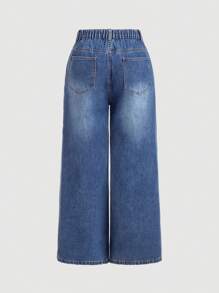 SHEIN MOD Plus Size Losse Flared Leg Jeans Met Knoopdetail, Blauw