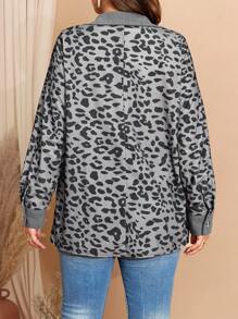 EMERY ROSE Plus Size Casual Corduroy Leopard Print Jacket, Autumn & Winter - Multicolor - View 2