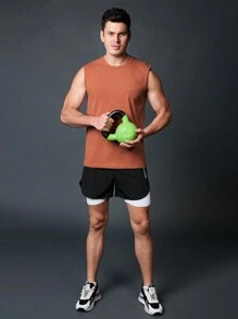 Manfinity Fitness Boyfriend Style Men's Simple Printed Sleeveless Sports T-Shirt & Tank Top Training