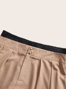 Elaquor Calças Casuais de Perna Larga Plissada de Cor Sólida para Mulheres Plus Size, Calças de Outono para Mulheres, Calças com Botão, Zíper e Cintura Elástica Traseira, Calças de Escritório para Mulheres