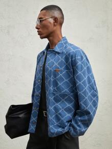 AKNOTIC Business Casual Áo sơ mi nam cổ bẻ in họa tiết kẻ caro dệt ôm vừa vặn, thường ngày, dành cho mùa thu đông - Màu be - Xem 2