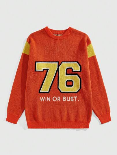 Street Life Herren Rundhals Streetwear Pullover mit gestricktem Zahlenmuster