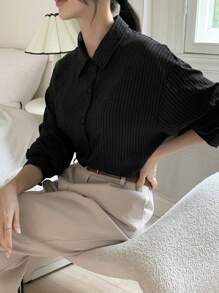 DAZY Áo Sơ Mi Sheer Nút Phía Trước - màu đen - Xem 12