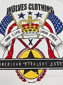 INAWLY Áo thun nữ tay ngắn cổ bất đối xứng in họa tiết tối giản, áo thun họa tiết mùa hè - trắng - Xem 3