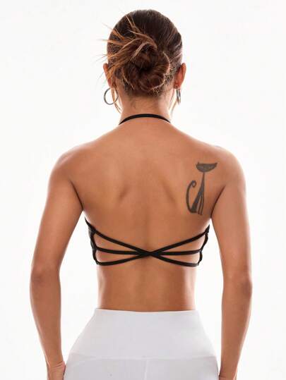 Easithlete Women Round Neck Wireless Cross Strap Back Halter Fashion Sports Underwear