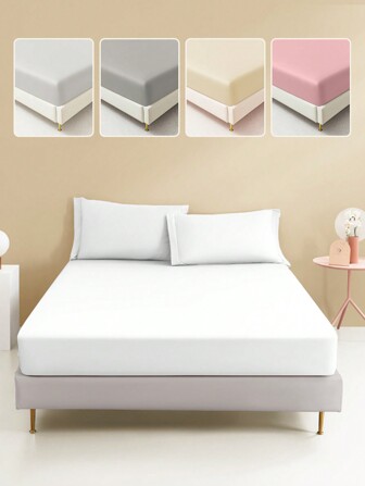 1pc Solid Color Fitted Sheet, Mattress Protector, Mattress Cover For Bed, Deep Pocket Fitted Sheet, Soft And Breathable, For All Size Bed -Twin, Full, King, Queen Size Sheet