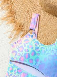 Tween 女童夏季海滩度假豹纹镂空连体泳衣 - 彩色 - 查看 4