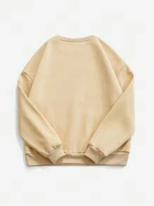 SHEIN Unity Sudadera holgada con cuello redondo, estampado de letras y calavera, de manga caída, para mujer, otoño/invierno, tipo pullover de Halloween - Albaricoque - Ver 3