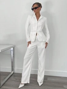 SHEIN Essnce 女士白色粗花呢西装裤 - 白色 - 查看 5