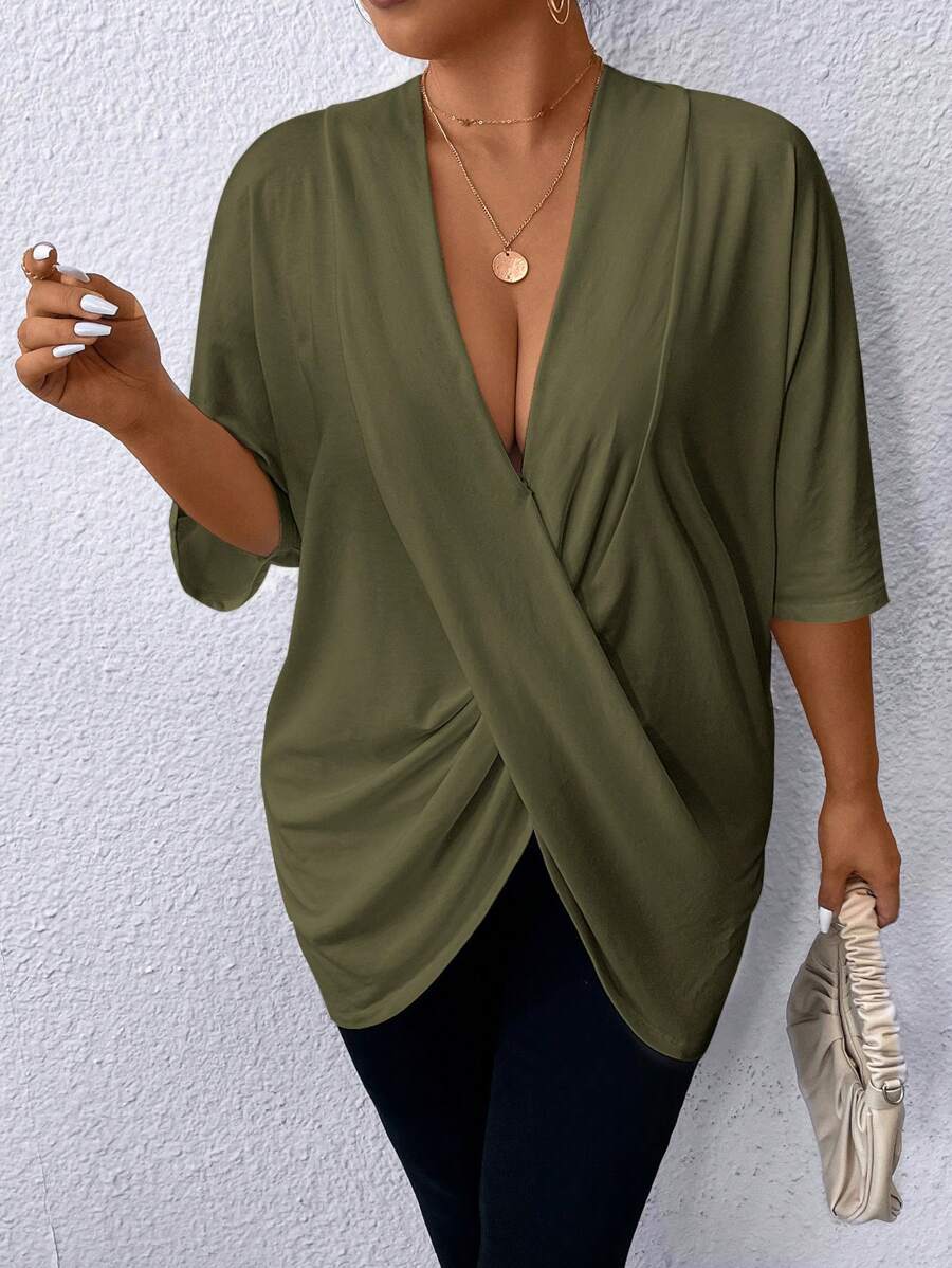 SHEIN Essnce Plus Size Women's Top, Out Top, T-Shirt,Going Out Tops, Cute Tops 4th Of July T-Shirt, Usa Top Fall Funny T Shirt,Teacher T Shirt
