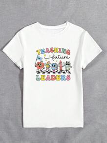 INAWLY 教师节礼物教学领袖圆领短袖 T 恤休闲上衣图案 T 恤女式上衣 - 白色 - 查看 4
