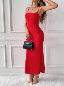 Chiquease Women's Sexy Solid Color Backless Sleeveless Long Dress For Summer - Red - View 3