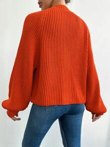 Solid Button Front Cardigan - Orange - View 2