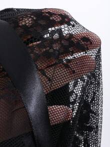 DAZY 蕾丝拼布系带修身女式 T 恤透明长袖女式上衣