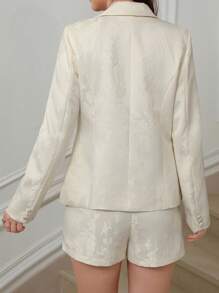 Chiquease 女士春秋长袖优雅复古新中国风纹理提花西装外套和迷你裙套装 - 米色 - 查看 2