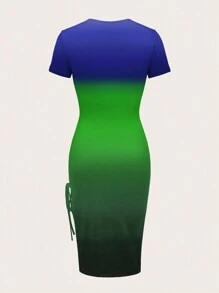 VaVaBold Váy đan xếp ly hở lưng màu ombre mùa hè cho nữ - màu xanh lá - Xem 2