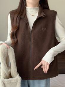 DAZY 女士休闲纯色保暖宽松上衣，秋冬季 - 棕色 - 查看 8