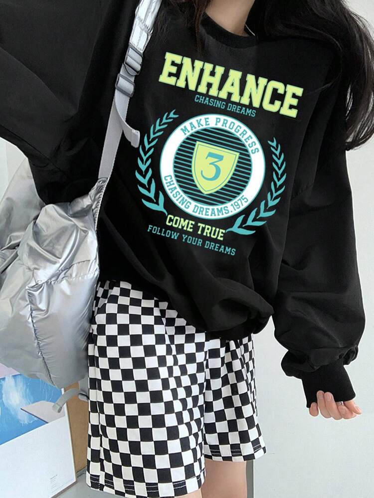 Women's Pattern Printed Street Style Round Neck Fleece Sweatshirt,Fall Women Clothes,Winter