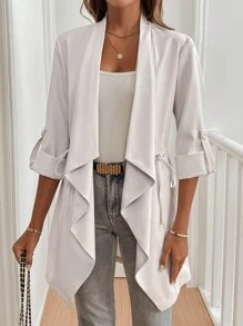 Chiquease 女士翻领抽绳腰斜口袋常规外套