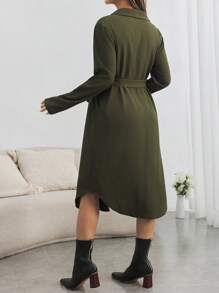 SHEIN Maternity Casual Button Shirt Dress, Long Loose Pregnancy Dress For Fall Season