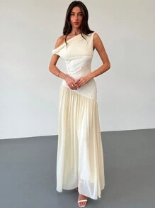 Aloruh New Off Shoulder Contrast Color Mesh Floral Embroidered Asymmetric Hem Maxi Stretch Dress,Summer Dresses
Spring Clothes