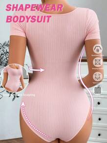 Snug Zone Women's Seamless Waist Cincher Bodysuit With Short Sleeves And Panty, One Piece - Baby Pink - View 2