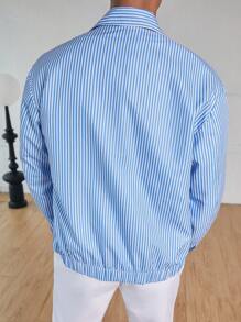 Manfinity Hypemode Chaqueta con cremallera de manga larga a rayas azules y blancas para hombre, para primavera/otoño