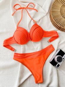 Swim SXY Bikini màu trơn có đệm nâng và gọng mùa hè cho nữ - Màu Cam cháy - Xem 3