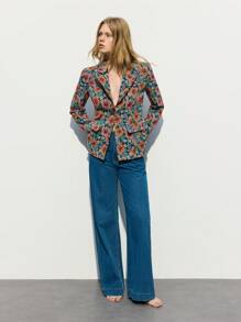 Maija 女士花卉印花长袖西装外套 西装 女士度假装 女士 - 藍色 - 查看 2