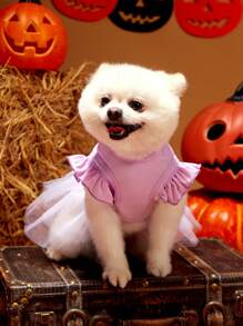 PETSIN 1pc Pet Purple Mesh Splice Knitted Cap Sleeve Princess Dress - Multicolor - View 4