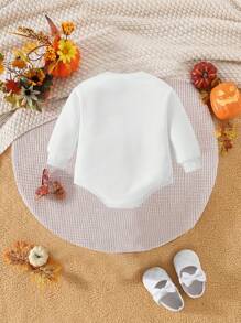 Baby Girl Fashion Halloween Elements Cartoon Pumpkin Basket Flower Ghost Letter Graphic Print Long Sleeve Romper