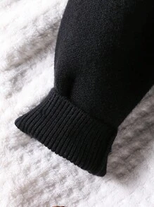 Baby Mädchen schwarzer & goldener Buchstaben Muster Rundhals Langarm Gelegenheits Jumpsuit - Schwarz - Übersicht 5