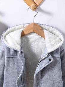 年轻女孩连帽保暖内衬厚夹克 - 灰色 - 查看 4