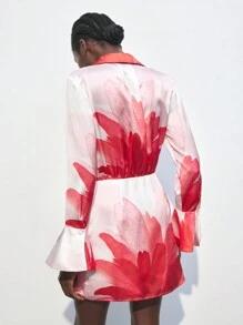 Maija Váy sơ mi thanh lịch tay loe họa tiết hoa cho nữ, mùa thu - Hồng - Xem 2