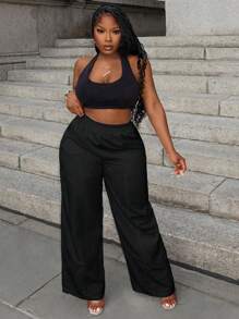 Slaydiva Casual White Straight Leg Cargo Pants With Pockets - Black - View 5