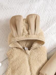 SHEIN Rabbit Pattern Thermal Lined Hoodie, Vest And Pants 3pcs/Set For Baby Girls Autumn/Winter - Khaki - View 7