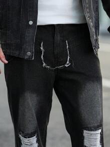 Manfinity Homme Plus Size Men's Solid Color Long Sleeve Jacket And Long Pants Denim Fall Outfits Suit - Black - View 4