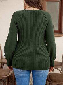 SHEIN LUNE Plus Size Women Floral Pattern Lantern Sleeve Casual Pullover Sweater, Fall Winter