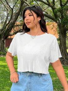SHEIN EZwear Plus Size Casual Solid Color Cropped T-Shirt, Summer
