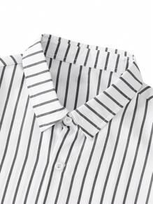 Manfinity Hypemode Men Striped Print Applique Button-Up Long Sleeve Shirt - White - View 3