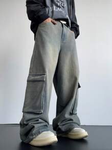 Manfinity EMRG Y2K 复古街头服饰男式破洞浅蓝色宽松多口袋牛仔裤