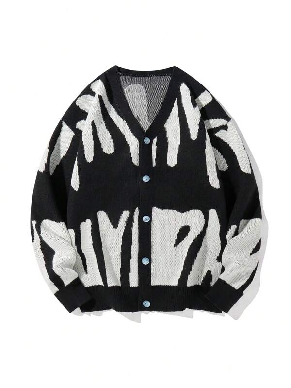 Manfinity Hypemode Men's Color-Block Button-Up Long Sleeve Cardigan Sweater