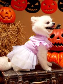 PETSIN 1pc Pet Purple Mesh Splice Knitted Cap Sleeve Princess Dress - Multicolor - View 3