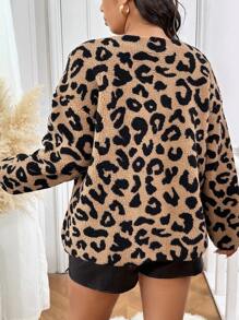 SHEIN Frenchy Plus Size Leopard Print Fluffy Pocket Jacket For Women - Multicolor - View 2