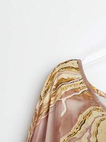 EMERY ROSE Plus Size Vacation Casual Marble Printed Batwing Sleeve Shirt - Pink - View 5
