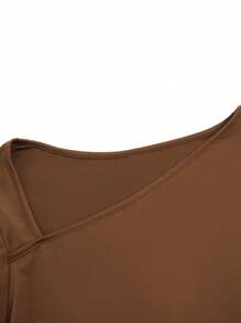 Calvaya 大码秋冬休闲纯色不对称领长袖紧身衣